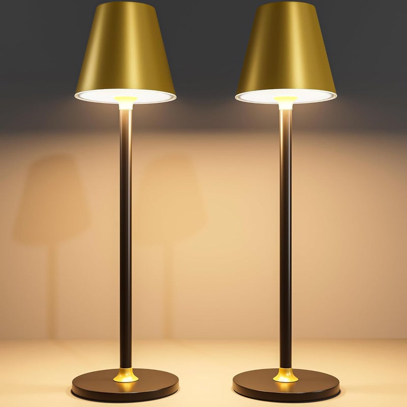 Timjorman Modern LED CordlessTable Lamp,4000mAh Rechargeable Battery Desk lamp,3 Level Brightness Kitchen Light, Portable,Minimalist Design, for Couple Dinner/Coffee Table/Restaurant/Bedroom(Gold&Black 2pack) - Image 1